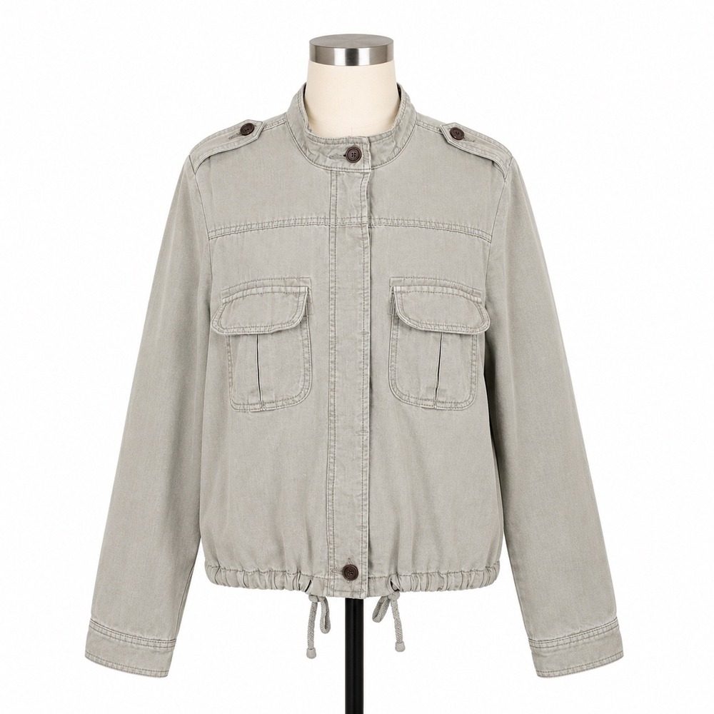 Lucky Brand Utility Jacket Womens XS Green Cotton Linen Military Safari Epaulets